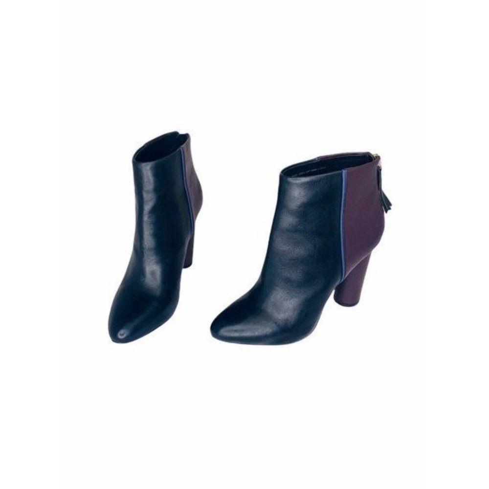 CAbi Leather Ankle Boots Block Heel Color-Block Side Zip Burgundy & Black Sz 8.5 - Picture 7 of 13